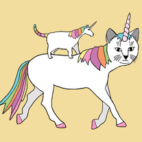 Cat-Unicorn riding Unicorn-Cat, 5x7 print