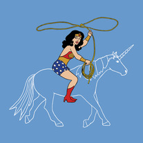 Wonder Woman riding an invisible unicorn, 8x8 print