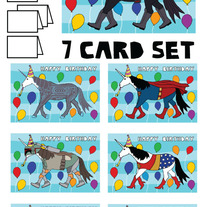 Unicorn dressed as Happy Bithday 7 card set