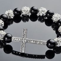Black and Silver Sideways Cross Bracelet