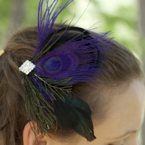 Violet Peacock Fascinator with Rhinestone Center
