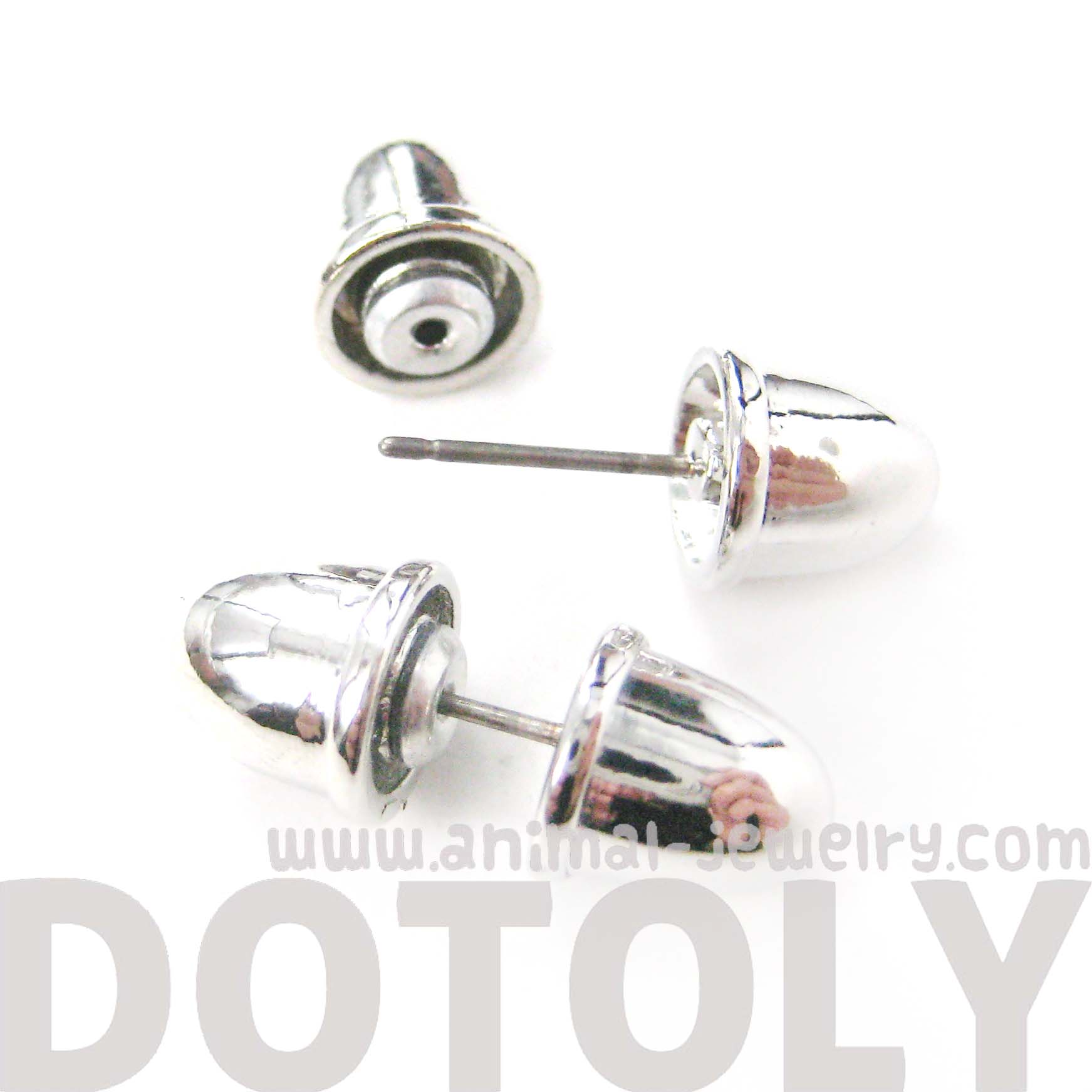 Bullet Shaped Faux Plug Fake Gauge Stud Earrings in Shiny Silver