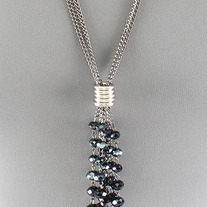 Black Faceted Crystal Bead Drop Lariat Style Necklace Set