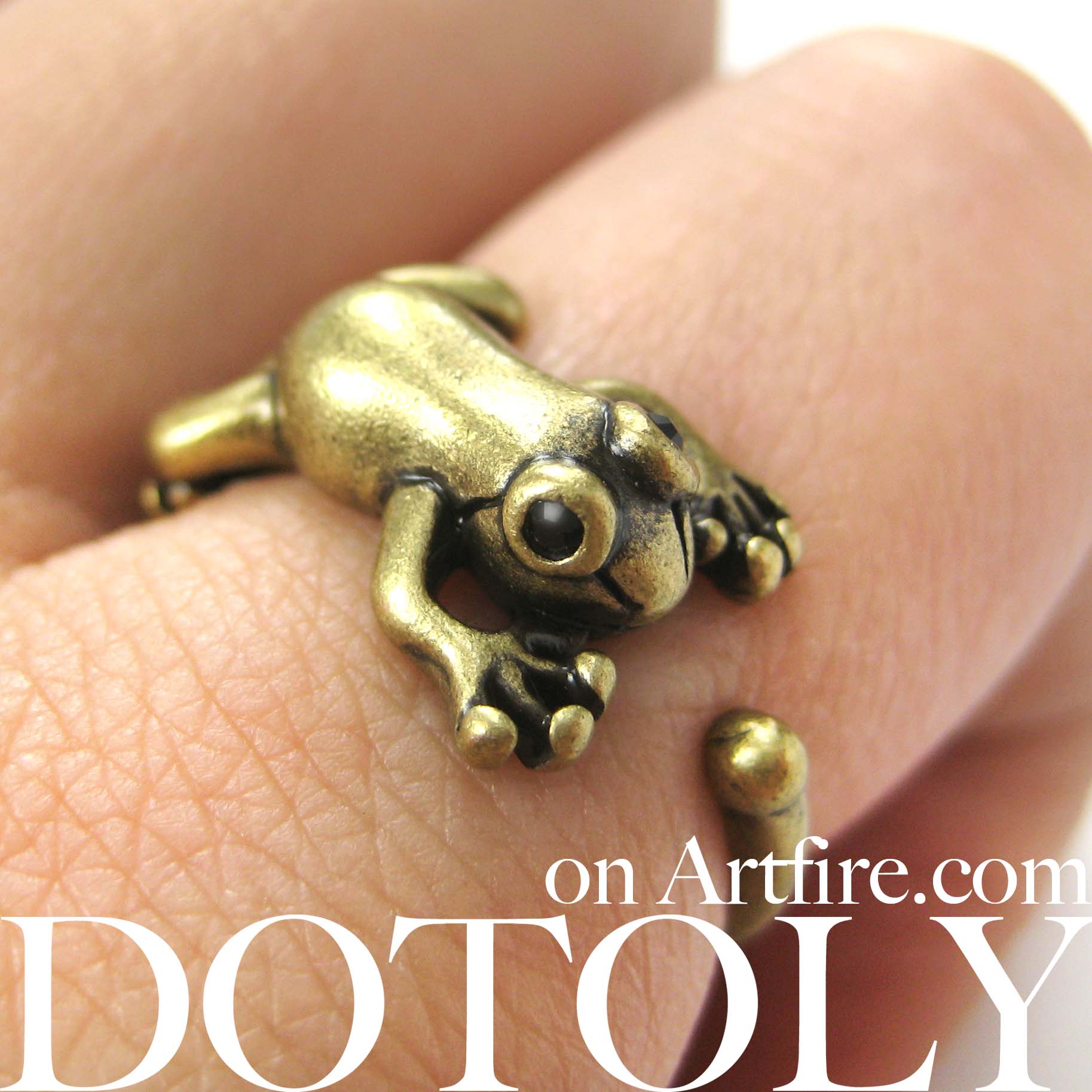 Miniature Baby Frog Toad Animal Wrap Ring in Bronze Sizes 4 to 8.5
