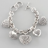 Basketweave Hearts Silver Chunky Charm Bracelet