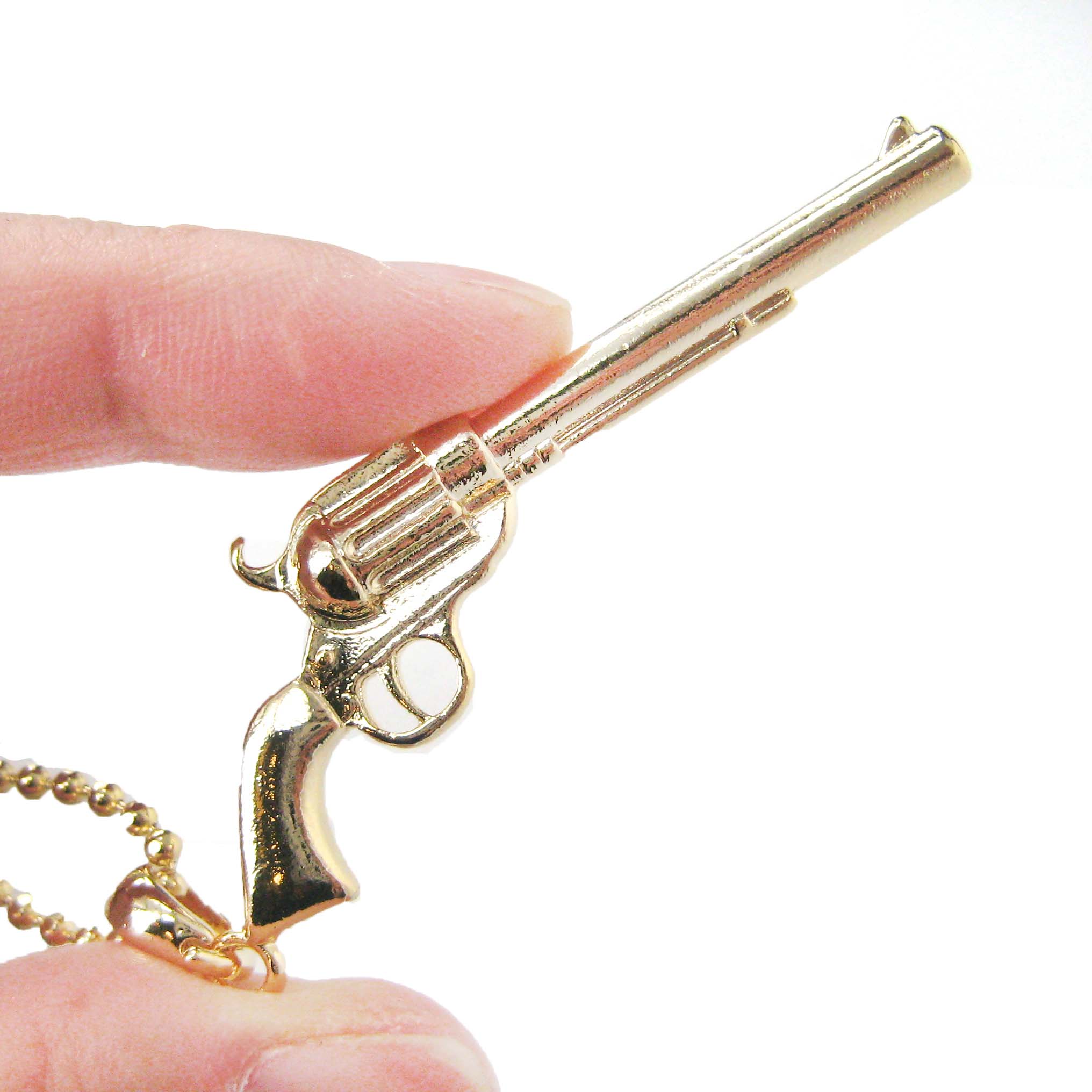 Realistic Rifle Gun Pistol Shaped Pendant Long Necklace in Gold
