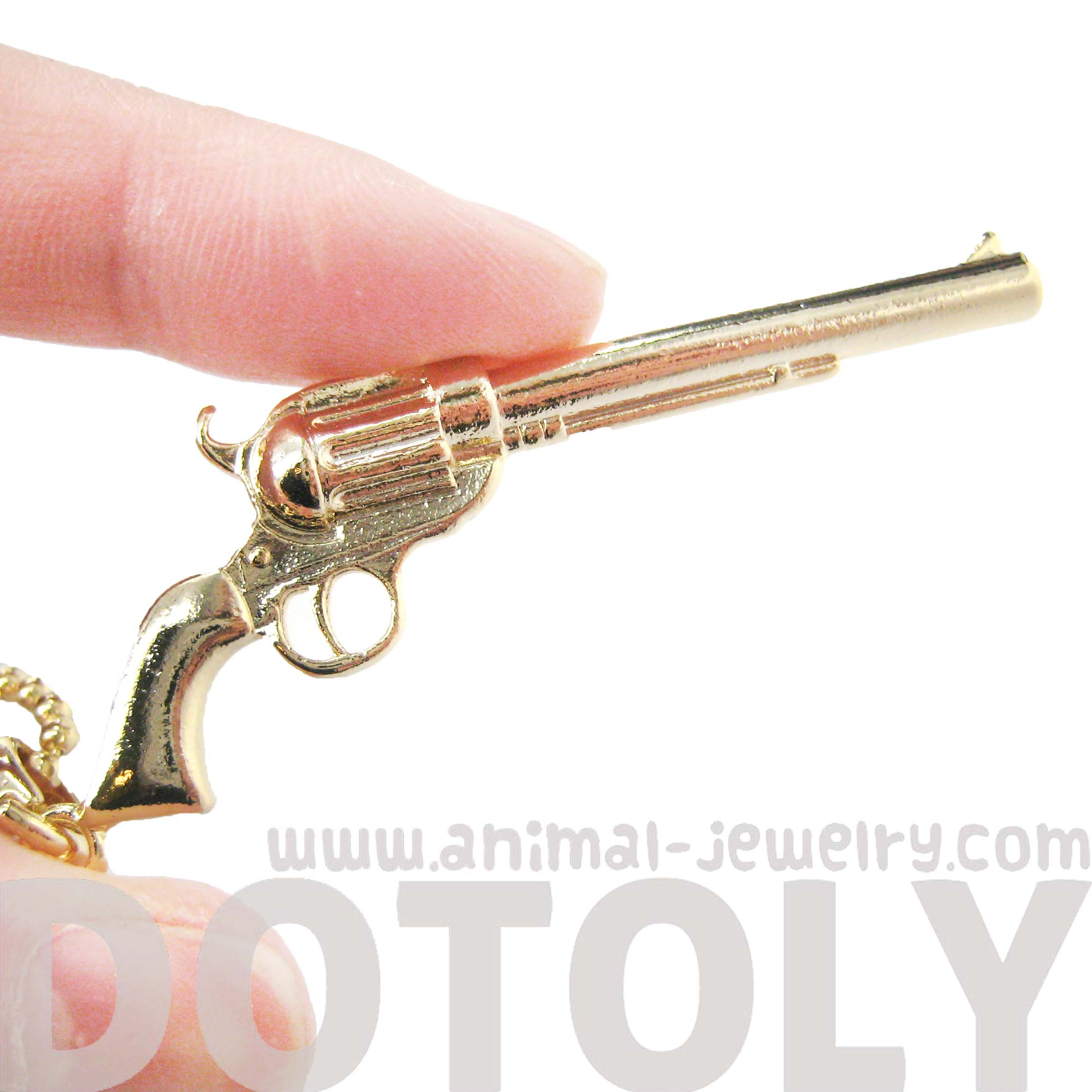 Realistic Rifle Gun Pistol Shaped Pendant Long Necklace in Gold