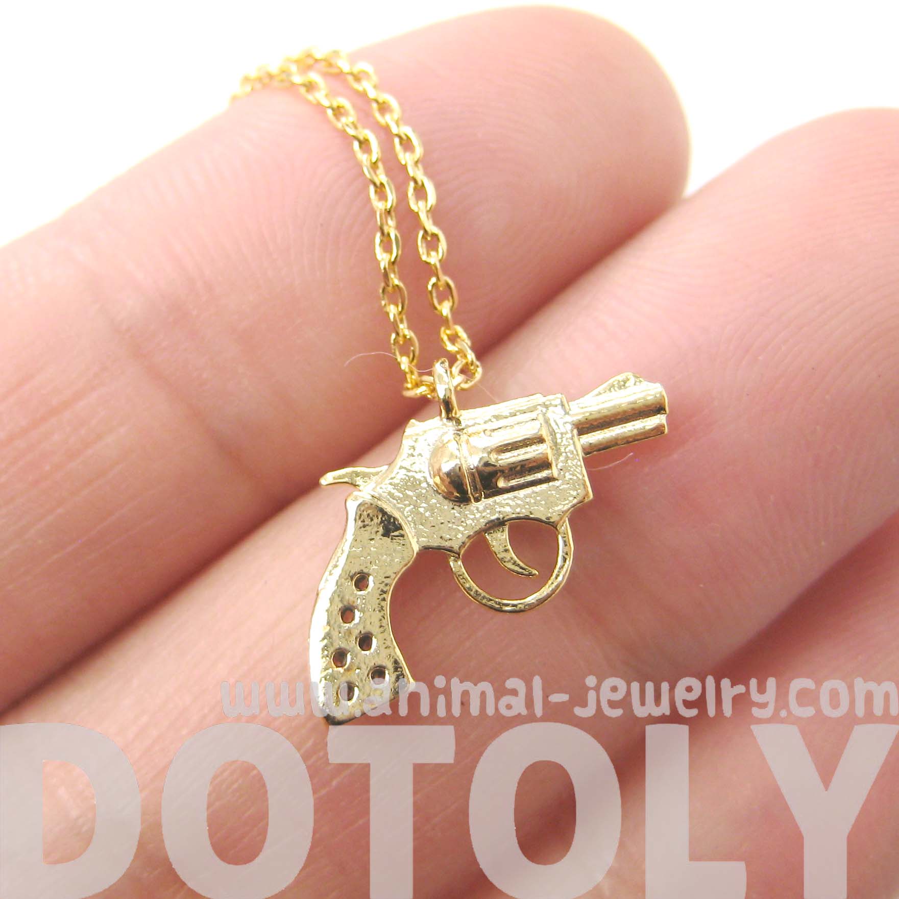 Revolver Gun Pistol Shaped Small Charm Necklace in Gold · DOTOLY Animal