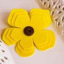 Yellow Felt Brooch with Vintage Button