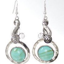 Silver Art Nouveau Turquoise Drop Earrings 