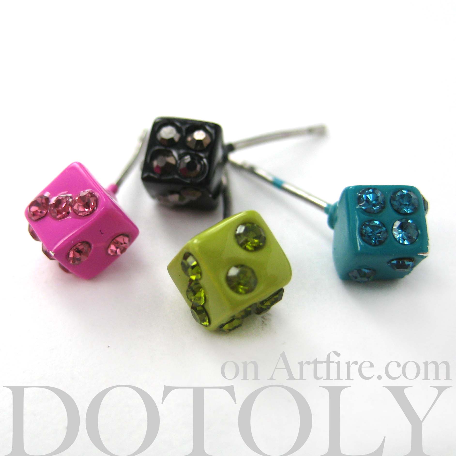 Small Multi Colored Dice Rhinestone Stud Earring Set 4 Pieces · DOTOLY