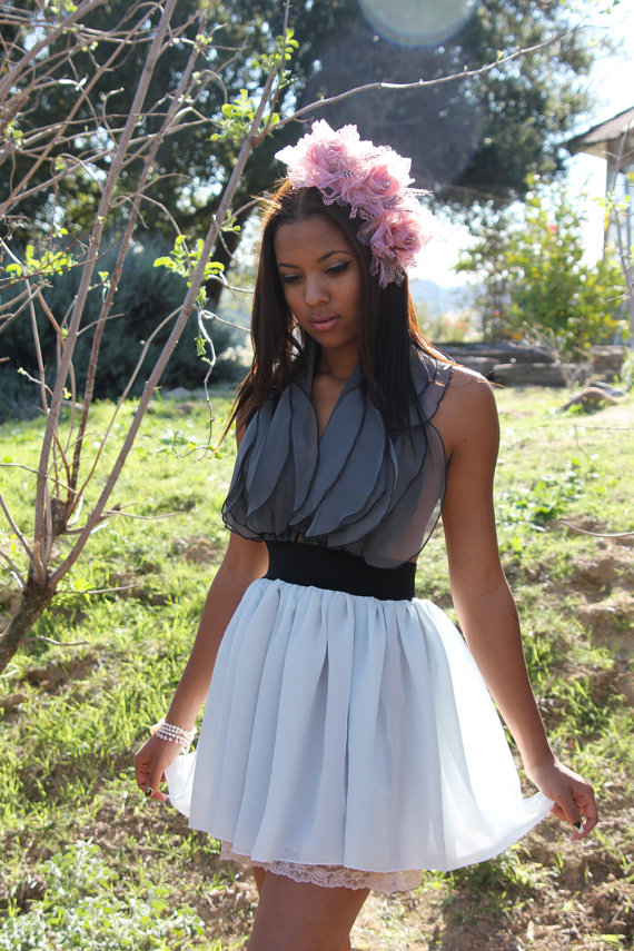 Whimsical Petals and lace Romance Chiffon Mini Dress on Storenvy