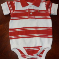 BABY GAP RED/WHITE STRIPED ONESIE-12-18 MONTHS