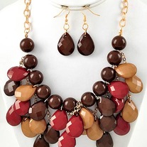 Autumn Colors Teardrop Bubble Cluster Cascade Gold Necklace & Earrings