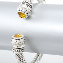 David Yurman Inspired TOPAZ Aqua Ruby Silver Twisted Cable Bangle