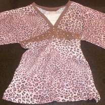 Pink/Brown Leopard Shirt with Rhinestones-Knit Werks Size 6X