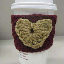 Maroon and Tan Heart Coffee Cup Cozy