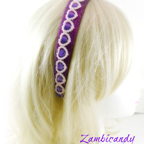 purple headband with pearl hearts