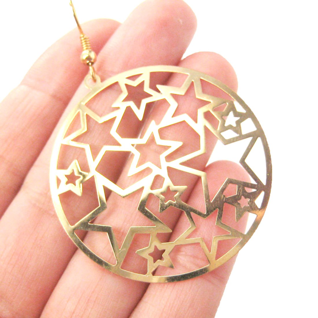 Star Outline Cut Out Round Space Dangle Earrings in Gold ?? DOTOLY