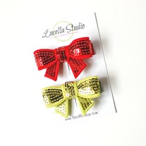 Red and lime sequin bow hairclips