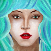 Turquoise Blue Portrait Original Oil Painting