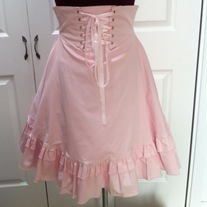 S Pink High-Waisted Corset Skirt Ribbon Steampunk Lolita Rockabilly Ruffle Skirt