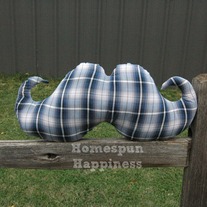 Mustache Pillow - Blue & Grey Plaid