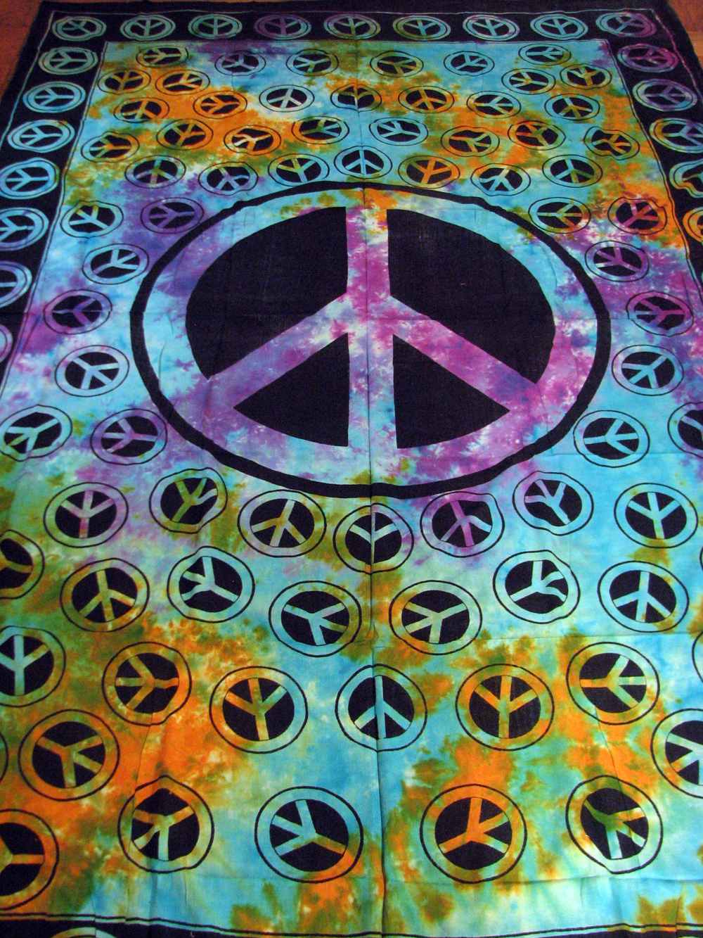 Tie Dye PEACE SIGN 100 Cotton HIPPIE Tapestry Bedspread Throw HUGE 72