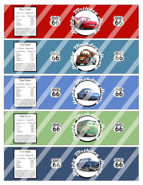 Disney Pixar Cars Printable Water Bottle Labels Birthday Party Favor on ...