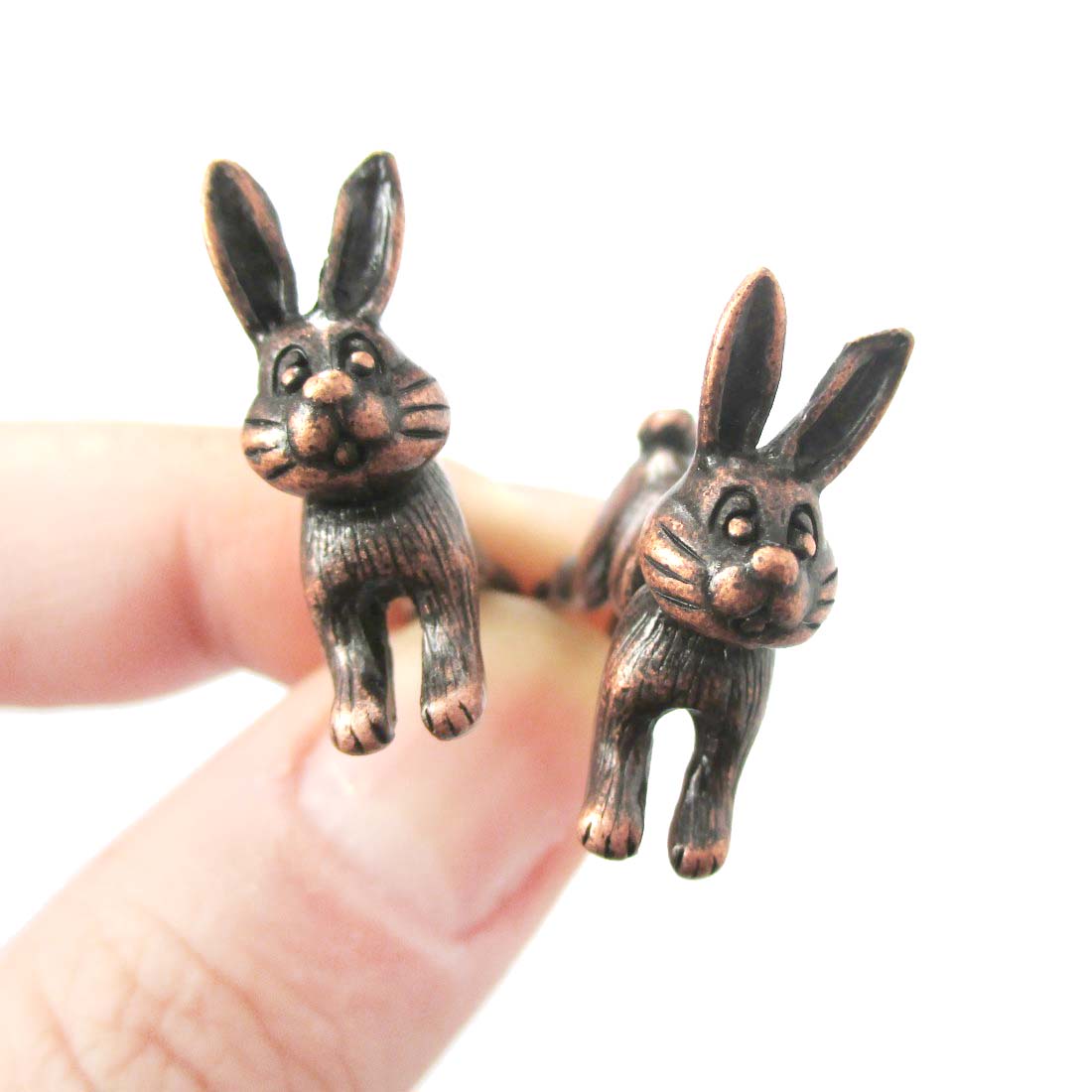 3D Fake Gauge Cute Bunny Rabbit Animal Stud Earrings in Copper · DOTOLY