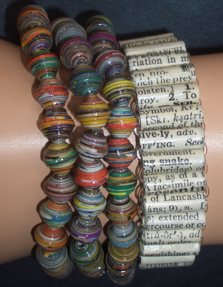 4Pack of Round and Dictionary Tube Paper Bead Stretch Bracelets on