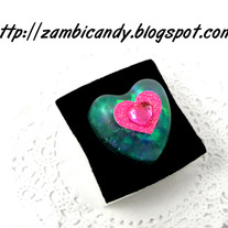 Adjustable bluish green heart resin ring
