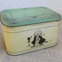 Vintage Bread Biscuit Tin Box - Yellow, Green, Silhouette