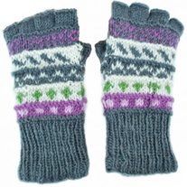 Grey Pattern Fingerless Gloves