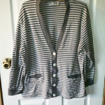Cathy Daniels Grey and White Striped Cardigan 