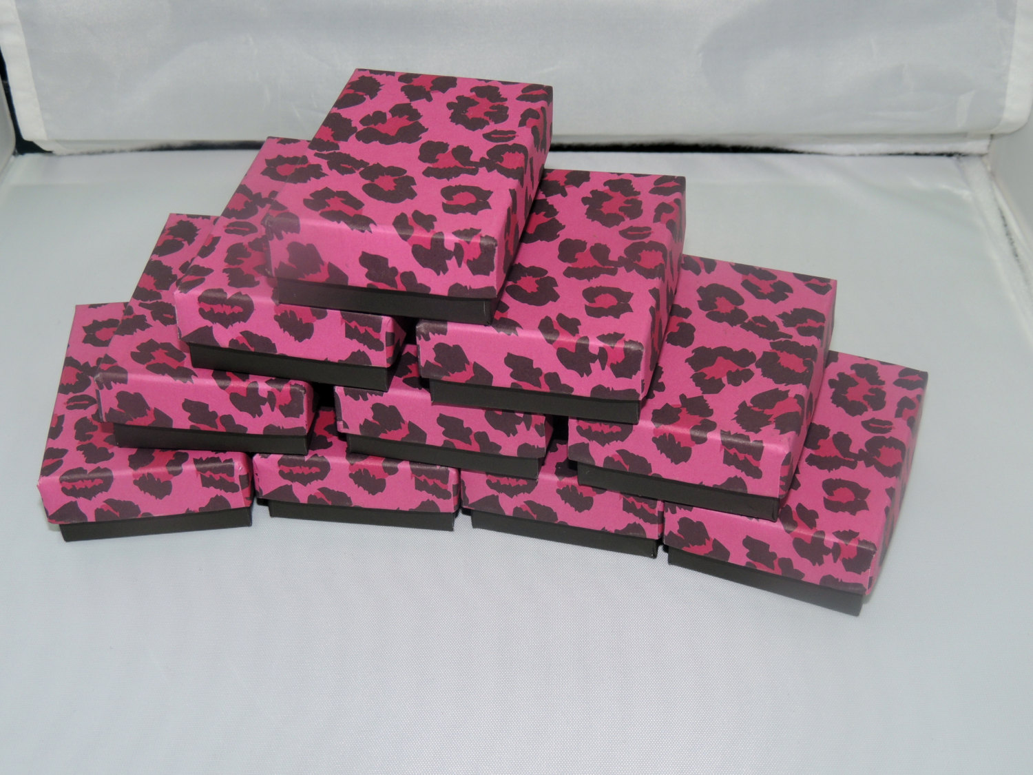 50 Matte Hot Pink Leopard Cotton Filled Jewelry Presentation Gift Boxes