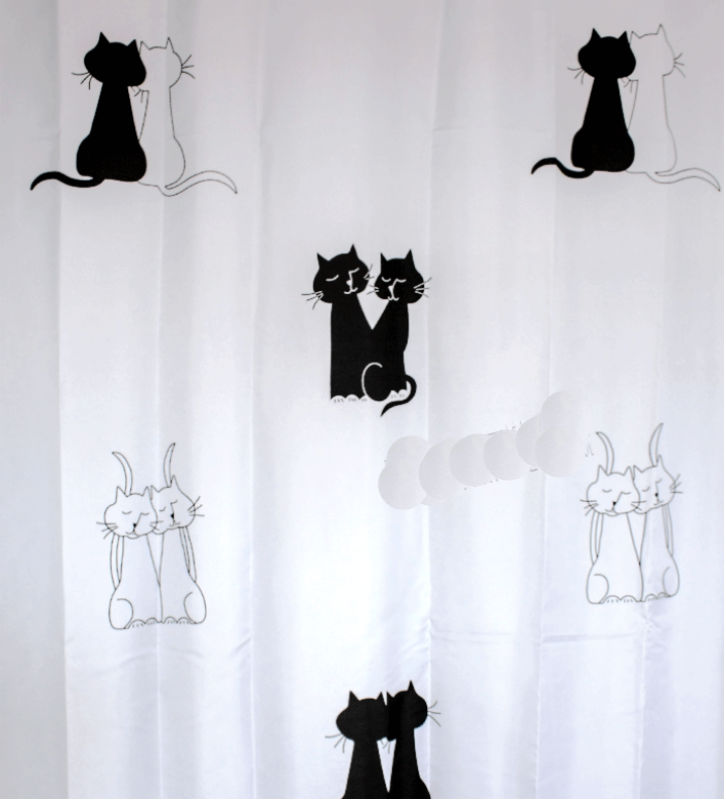 CAT Black & White Color Cute Design 180 x 180 cm Bathroom Use SHOWER