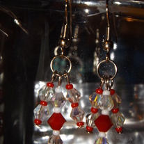 Coral Red and Clear  Crystal Earrings