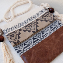 Tribal Canvas & Leather Foldover Bag