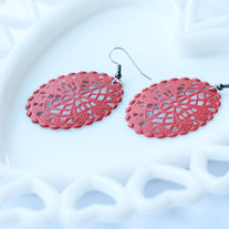 Large Oval Filigree Cutout Coral Dangle Earrings