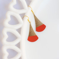 Coral Color Dipped Flat Brass Dangle Earrings