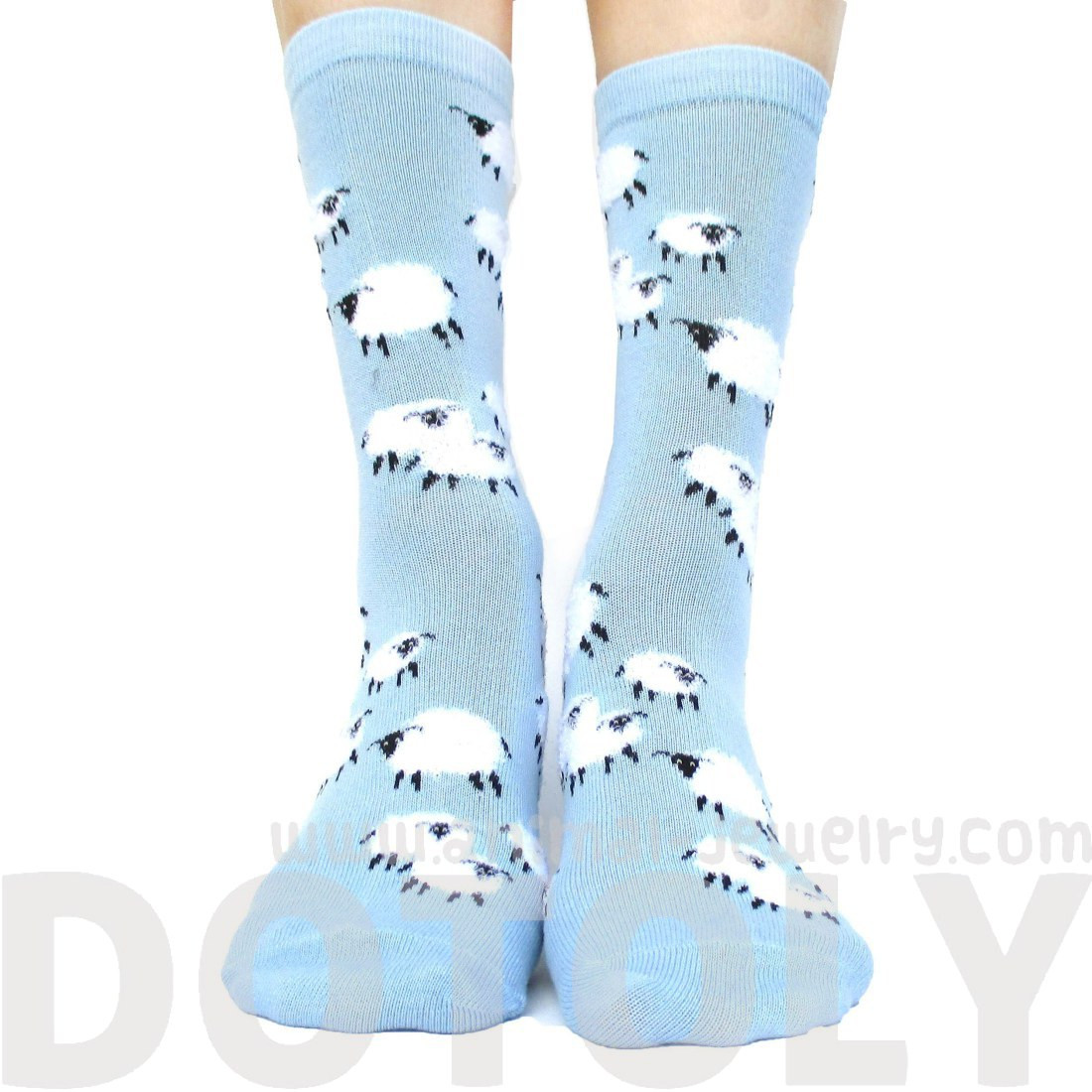 Sheep Farm Novelty Printed Fluffy Comfortable Long Socks for Women in Light Blue · DOTOLY Animal