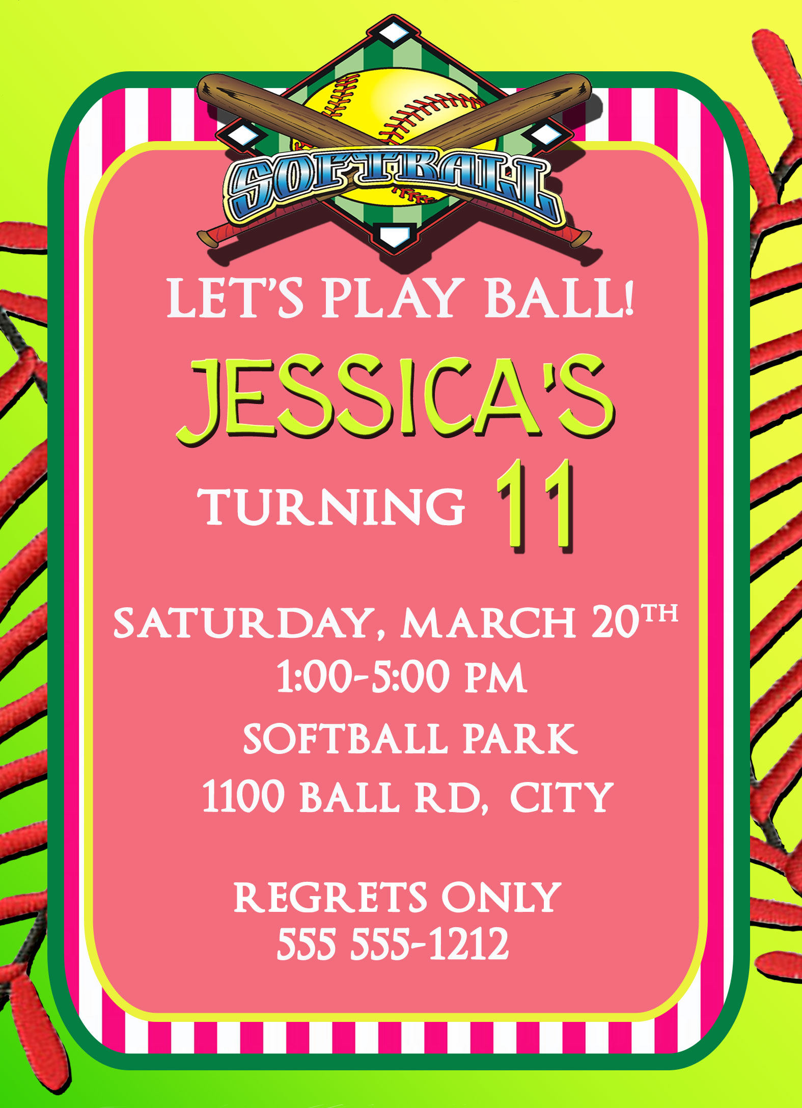 Softball Personalized Birthday Invitation 2 Sided ... Softball Personalized Birthday Invitation 2 Sided ...