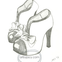 "Bow Knot Heels" 5x7 Matte Print, Pencil Fashion Shoe Illustration, Art By Jacy Lee Pulford