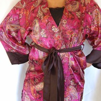 NEW Short & Sexy Satin Robe- Plum Paisley