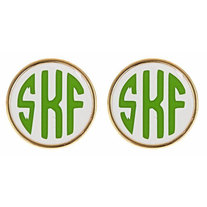 Preppy GOLD Colorful Enamel MONOGRAM Stud Disk Earrings - Choose Monogram, Font & Colors