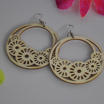 Wooden flower carvings circle fish-hook earrings
