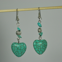 Veined heart shaped turquoise color bead hook earring