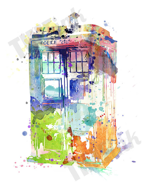 Tardis Watercolor Painting