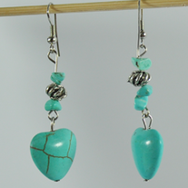 Slightly veined heart shaped turquoise color bead hook earring